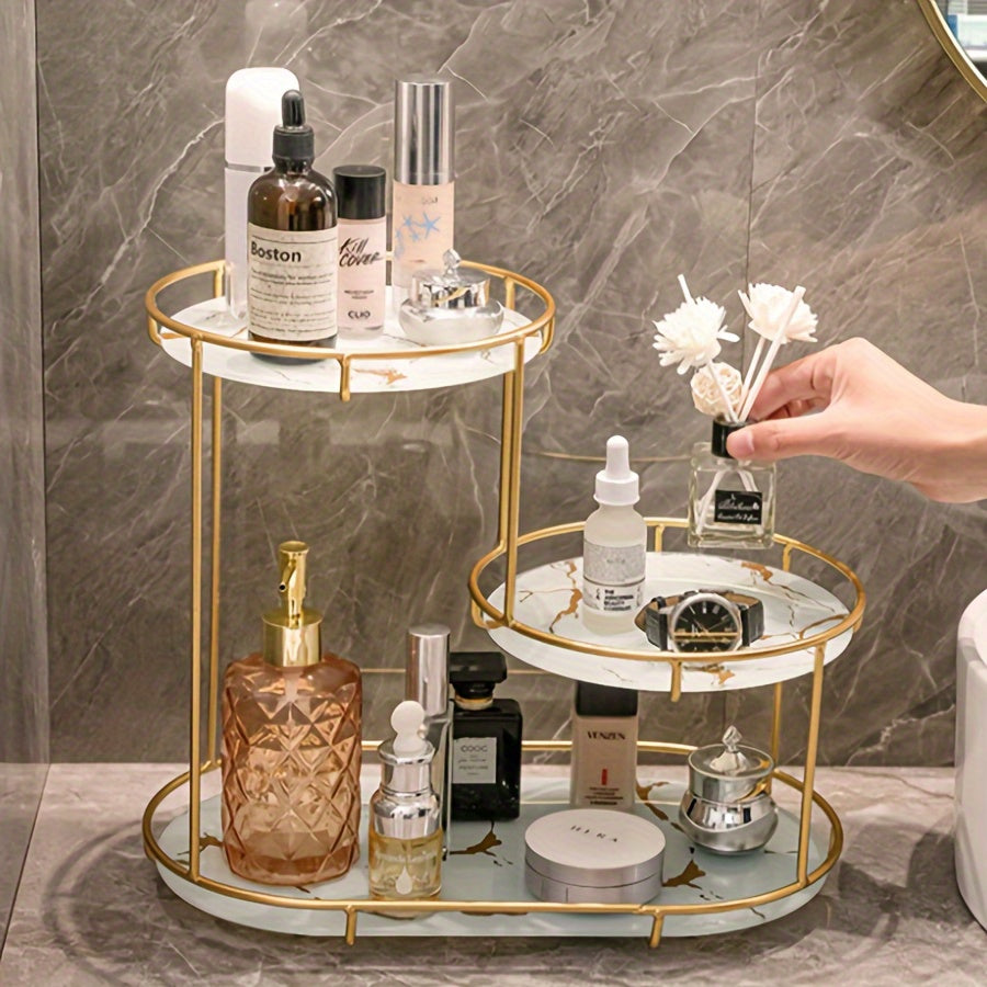 Organizador de bancada de banheiro de aço inoxidável dourado de 2 níveis