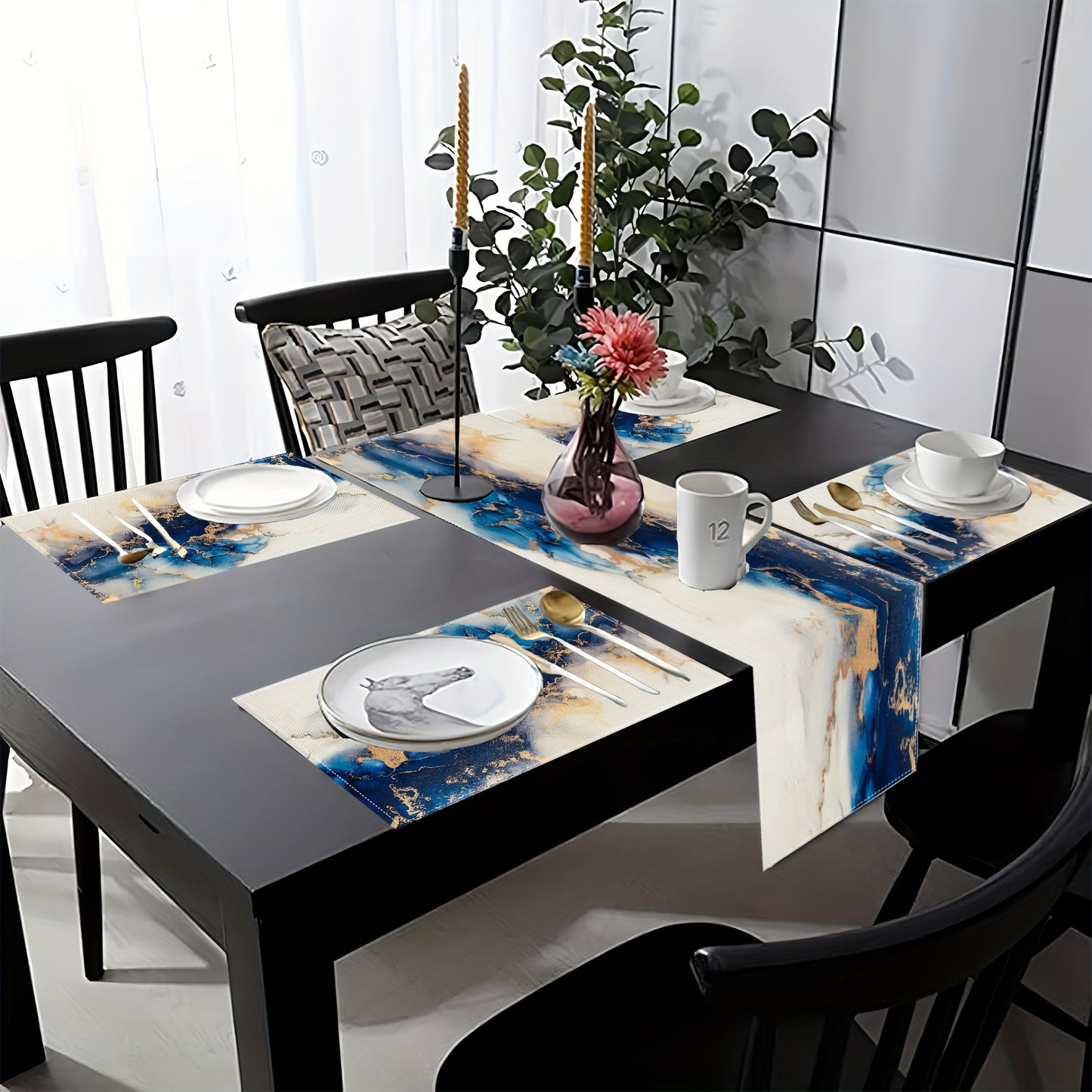 Jogos Americanos - 5/7 bandeiras de mesa com design de mármore azul e dourado