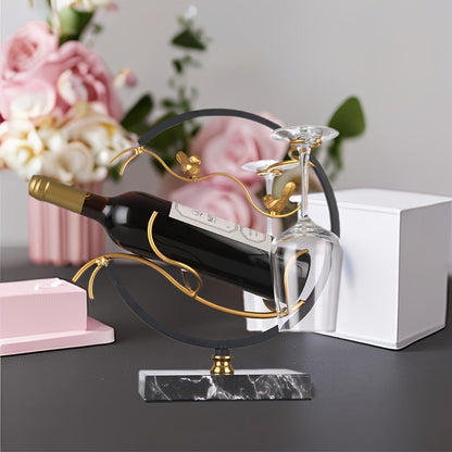 Elegante porta-vinhos em estilo mármore com suporte para taças