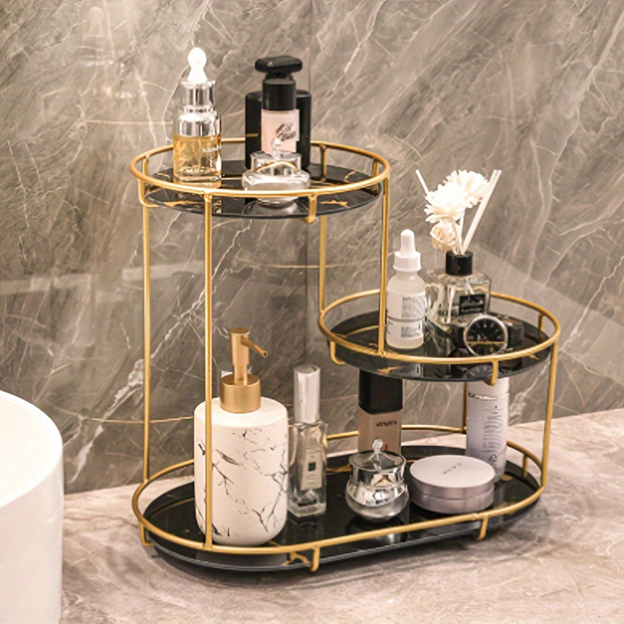 Organizador de bancada de banheiro de aço inoxidável dourado de 2 níveis