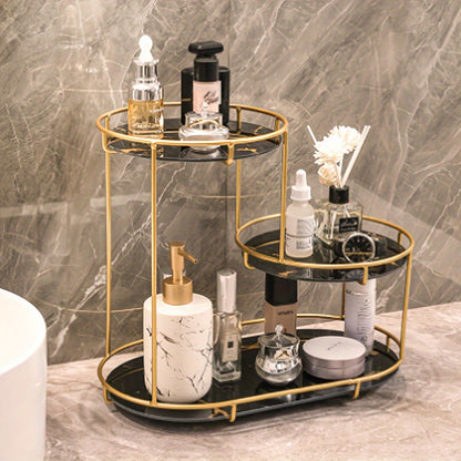 Organizador de bancada de banheiro de aço inoxidável dourado de 2 níveis