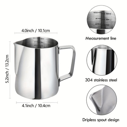 Conjunto de jarra de aço inoxidável para espumar leite de 900 ml