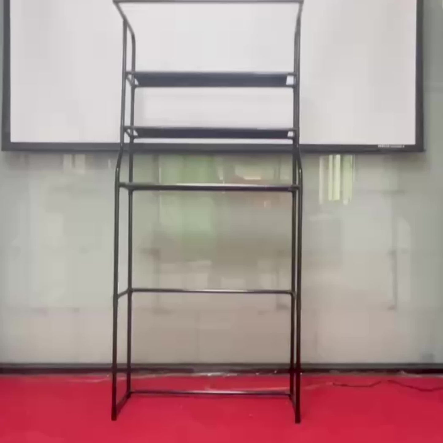 Uma prateleira de armazenamento sem furos, projetada para máquinas de lavar