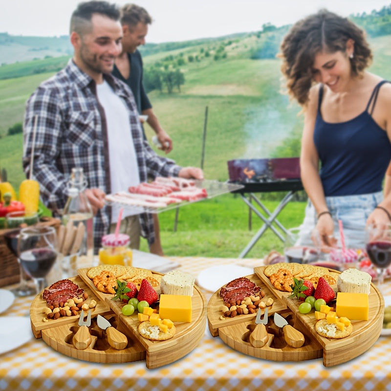Conjunto de tábua de queijos de bambu com gavetas