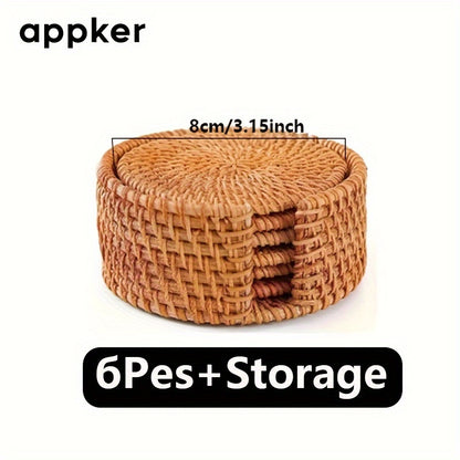 Conjunto de porta-copos de bambu e ratã Appker com mais de 6 peças|
