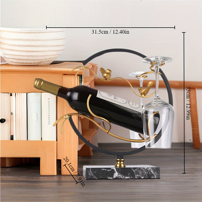 Elegante porta-vinhos em estilo mármore com suporte para taças