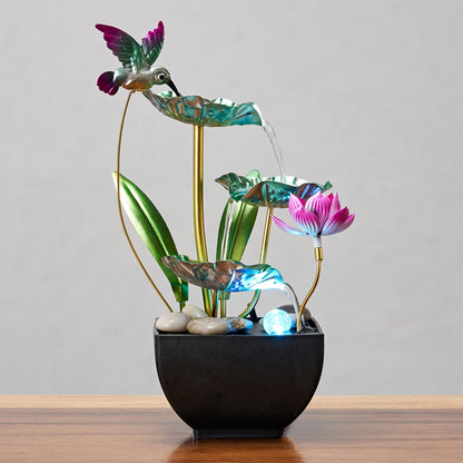 Fonte em forma de cascata em formato de beija-flor de 3 níveis com sons relaxantes