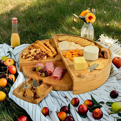 Conjunto de tábua de queijos de bambu com gavetas