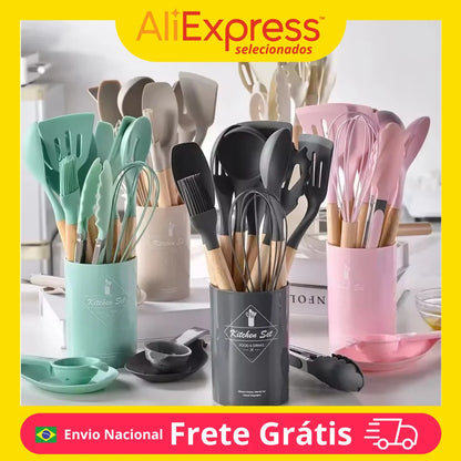 KIT 12 Utensílios de Cozinha de Silicone