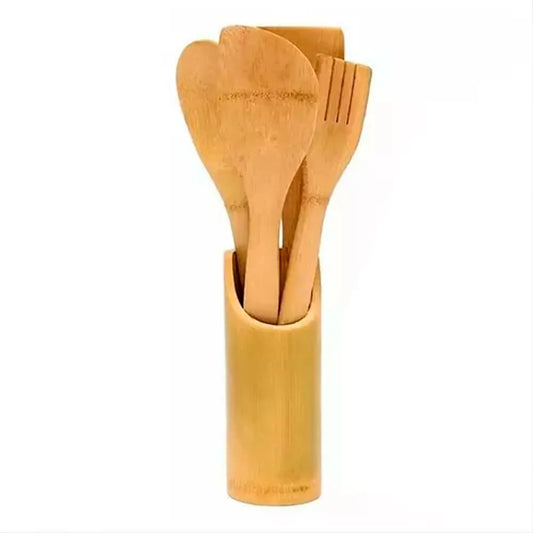 Conjunto de 4 espátulas de bambu com utensílios para xícaras