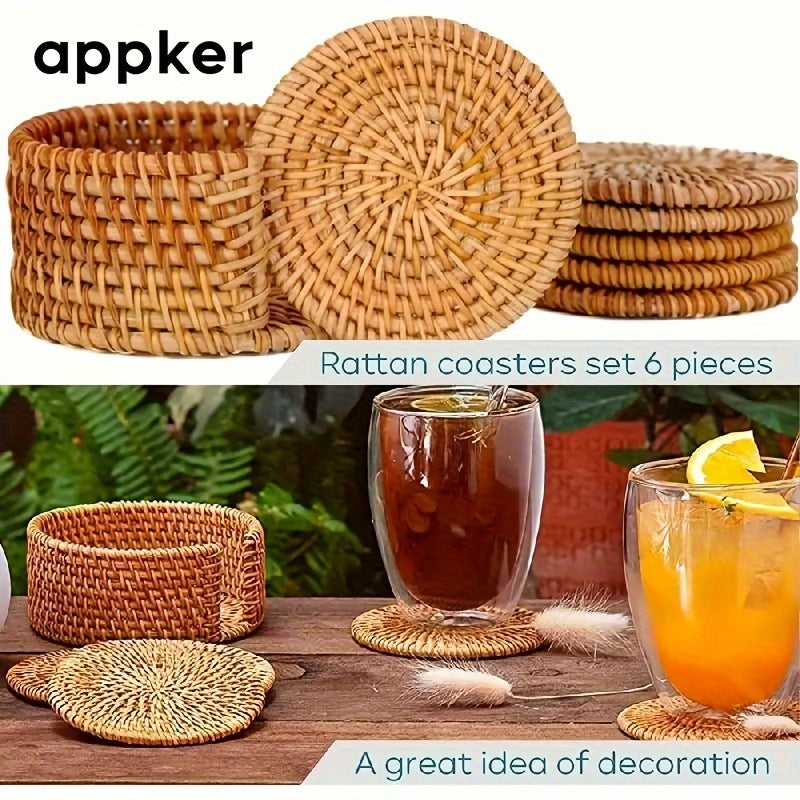 Conjunto de porta-copos de bambu e ratã Appker com mais de 6 peças|