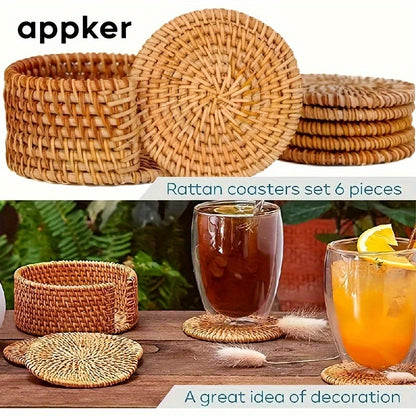 Conjunto de porta-copos de bambu e ratã Appker com mais de 6 peças|