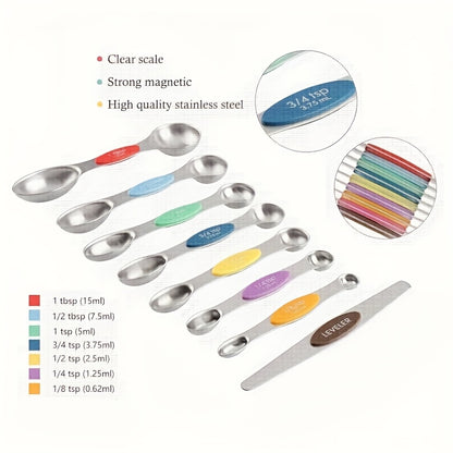 Conjunto de 8 xícaras e colheres medidoras coloridas de aço inoxidável