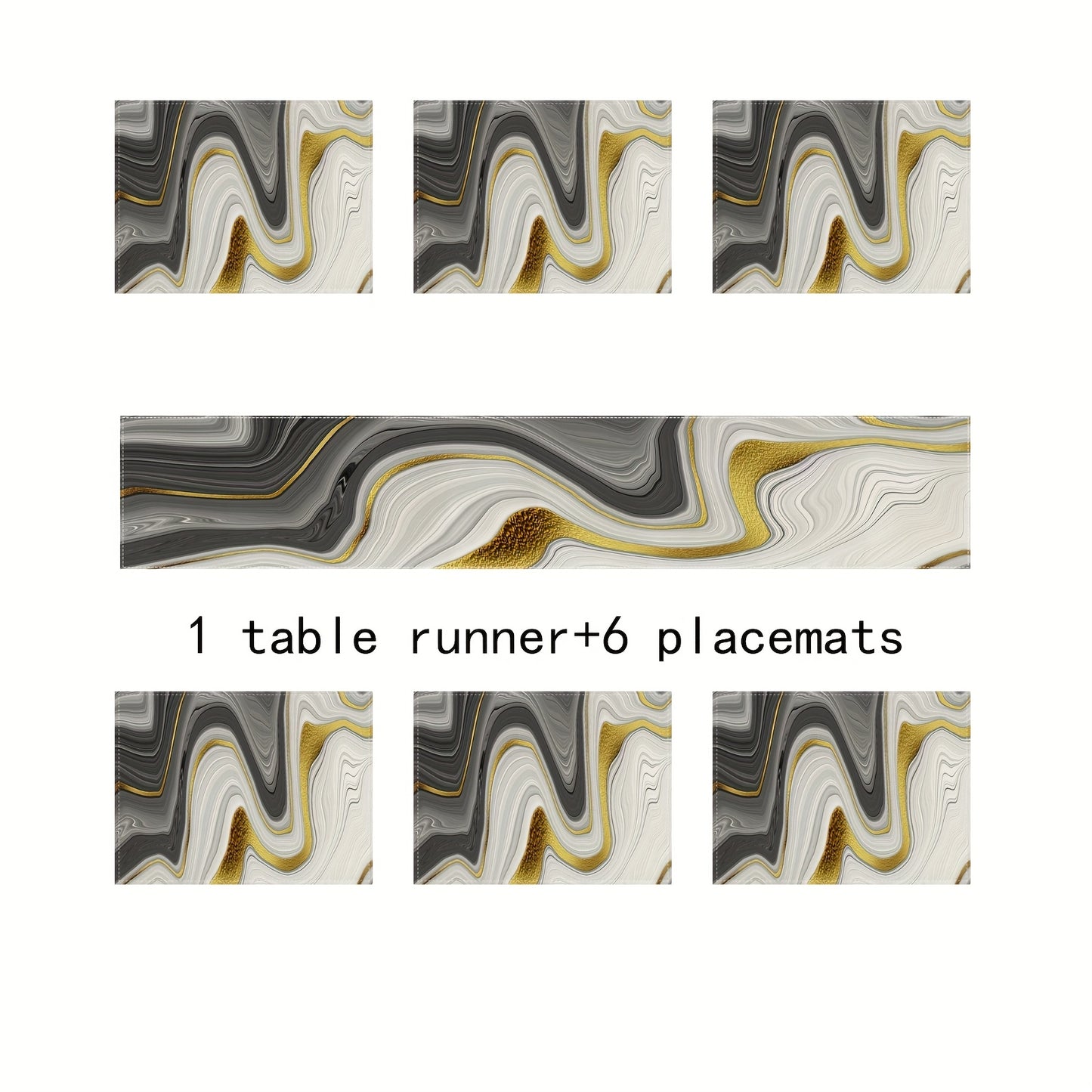 Jogo Americano - Conjunto de 5/7 peças de bandeiras de mesa e jogos americanos de mármore preto e dourado