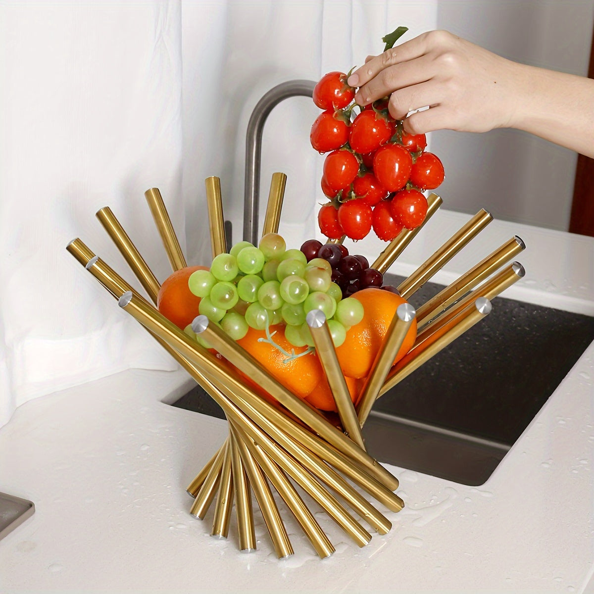 Cesta de frutas de aço inoxidável dourado - 1 peça grande