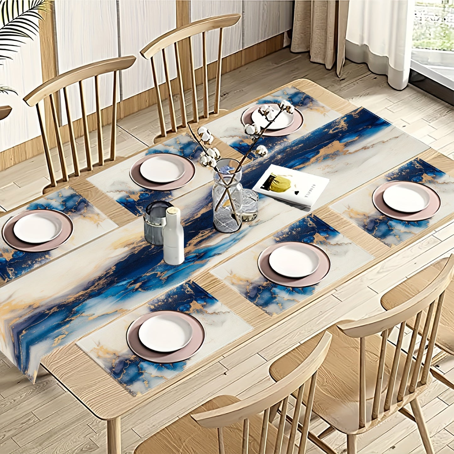 Jogos Americanos - 5/7 bandeiras de mesa com design de mármore azul e dourado