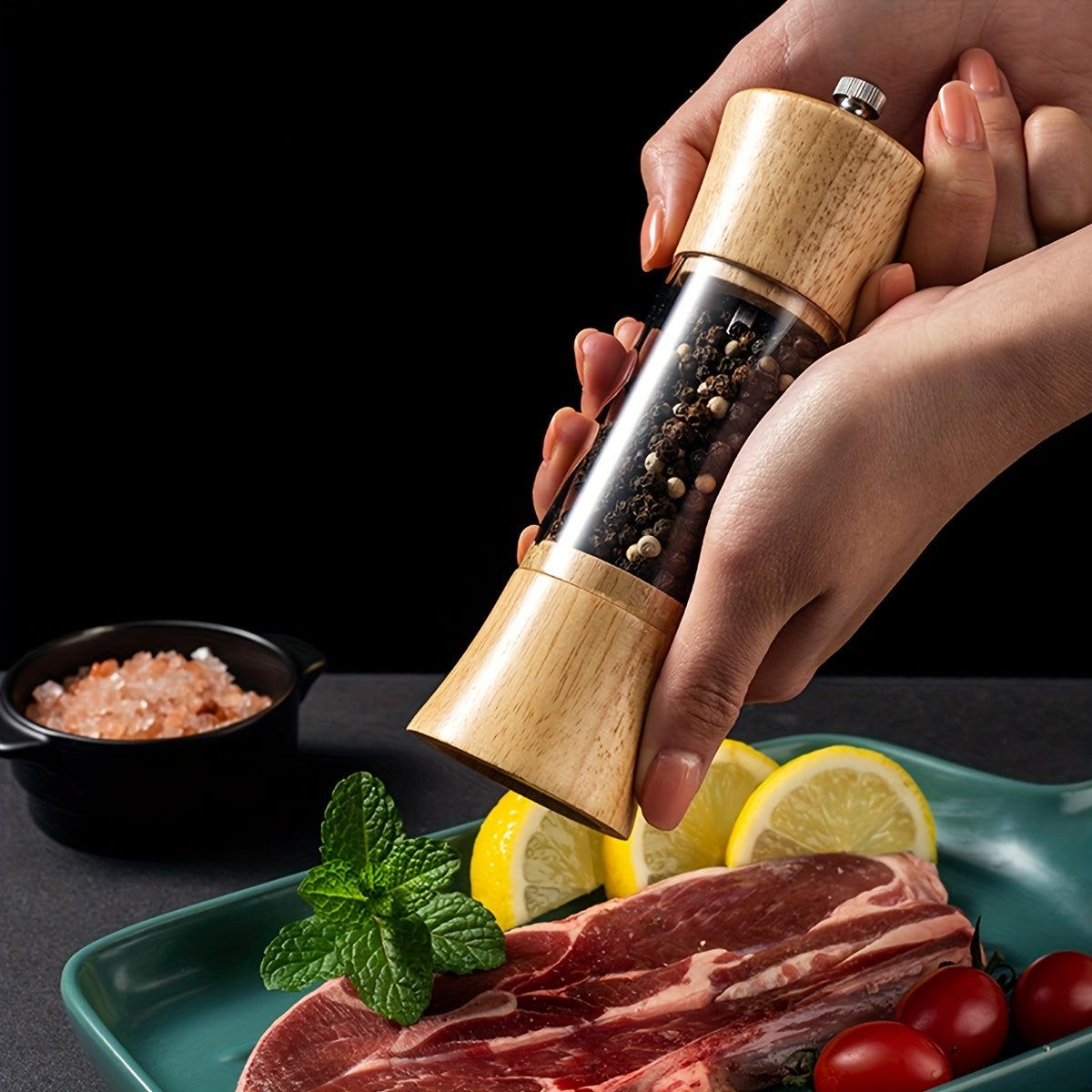 Moedor de pimenta de acrílico e madeira de carvalho de 6 polegadas - 1 peça