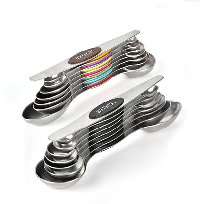 Conjunto de 8 xícaras e colheres medidoras coloridas de aço inoxidável