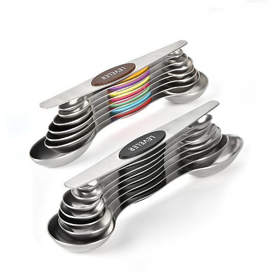 Conjunto de 8 xícaras e colheres medidoras coloridas de aço inoxidável