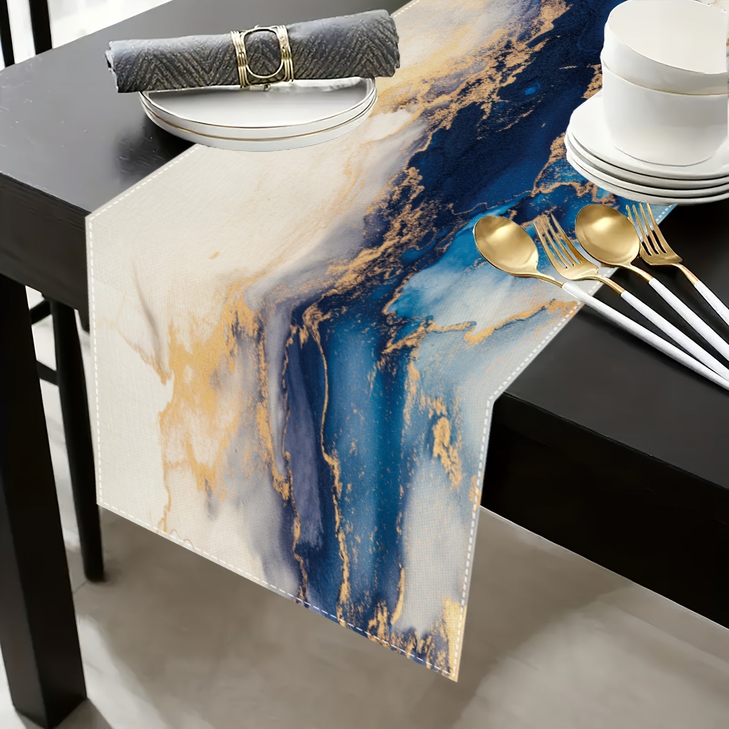 Jogos Americanos - 5/7 bandeiras de mesa com design de mármore azul e dourado