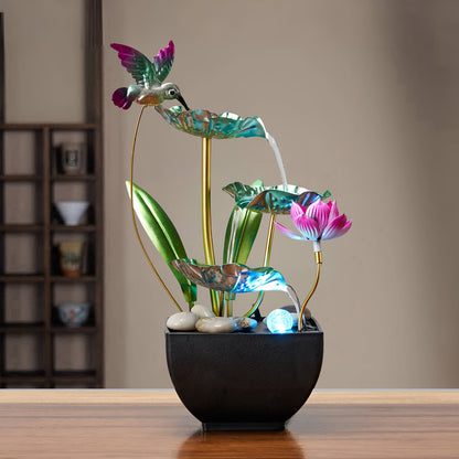 Fonte em forma de cascata em formato de beija-flor de 3 níveis com sons relaxantes