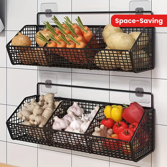 Cestos de armazenamento de cozinha de ferro duráveis para parede - 2 peças