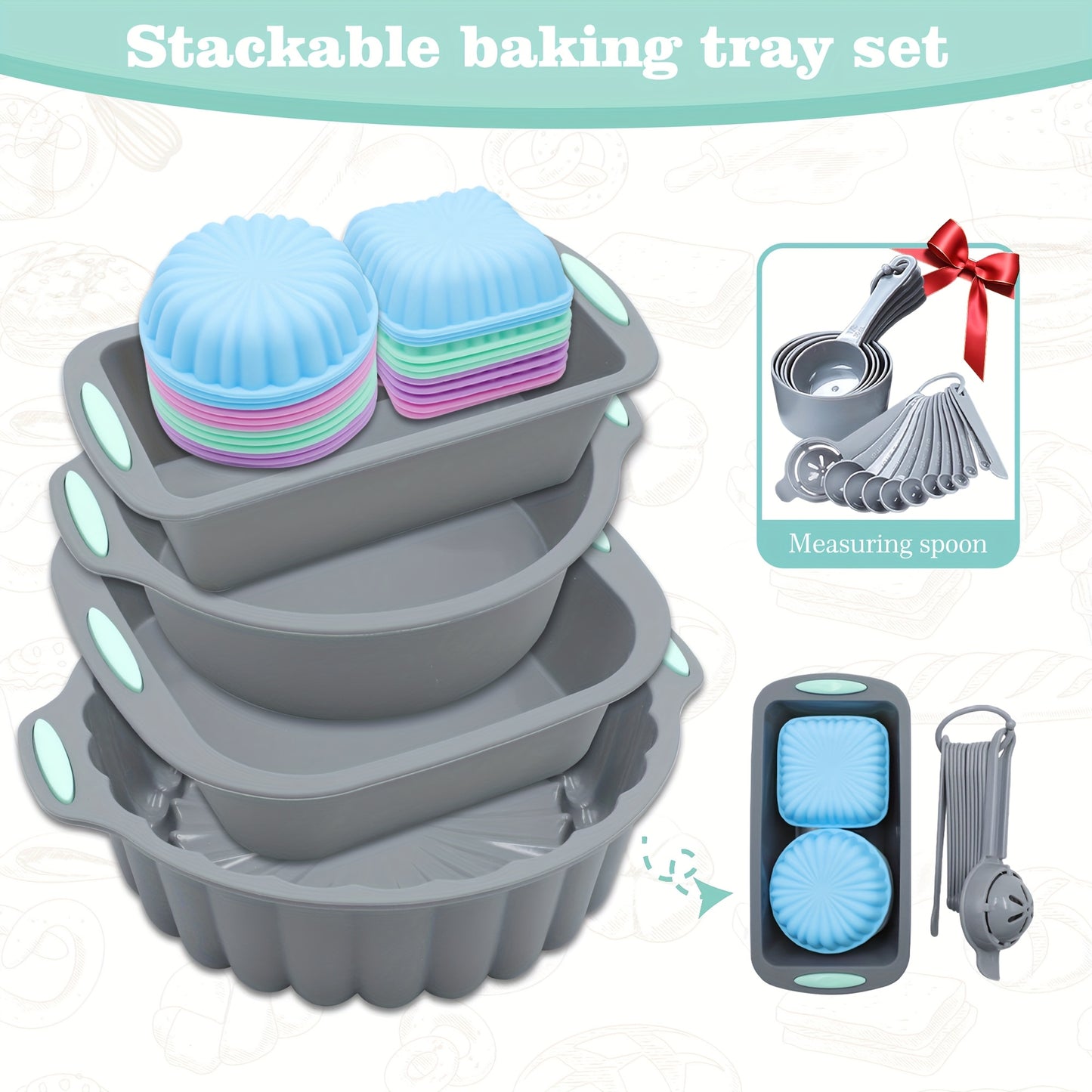 Conjunto de assadeiras de silicone com 45/28/4 peças