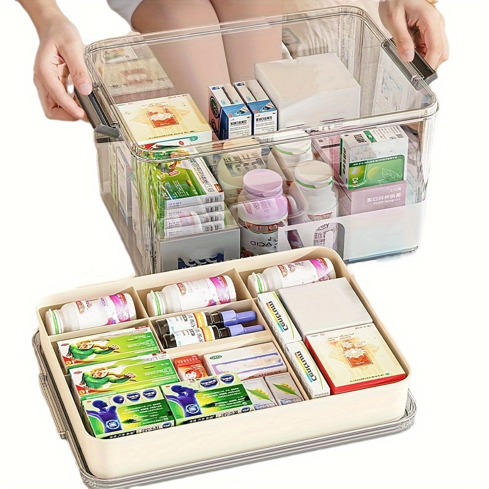 Organizador de medicamentos transparente de grande capacidade com alça e tampa