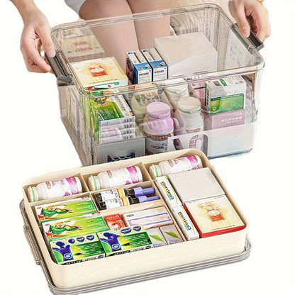 Organizador de medicamentos transparente de grande capacidade com alça e tampa