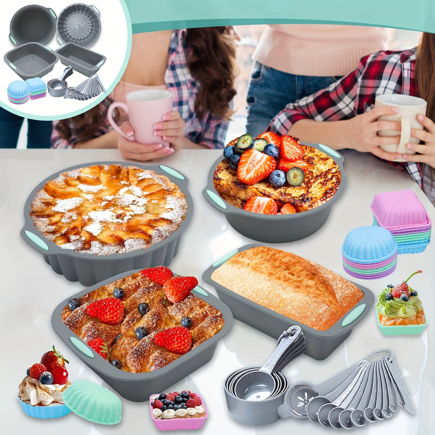 Conjunto de assadeiras de silicone com 45/28/4 peças