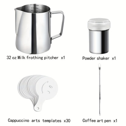 Conjunto de jarra de aço inoxidável para espumar leite de 900 ml