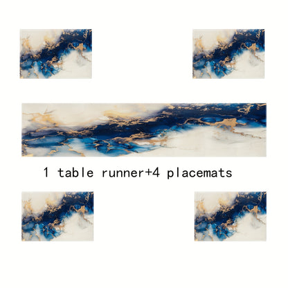 Jogos Americanos - 5/7 bandeiras de mesa com design de mármore azul e dourado