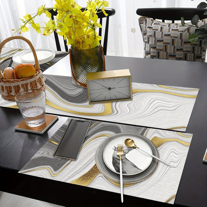 Jogo Americano - Conjunto de 5/7 peças de bandeiras de mesa e jogos americanos de mármore preto e dourado