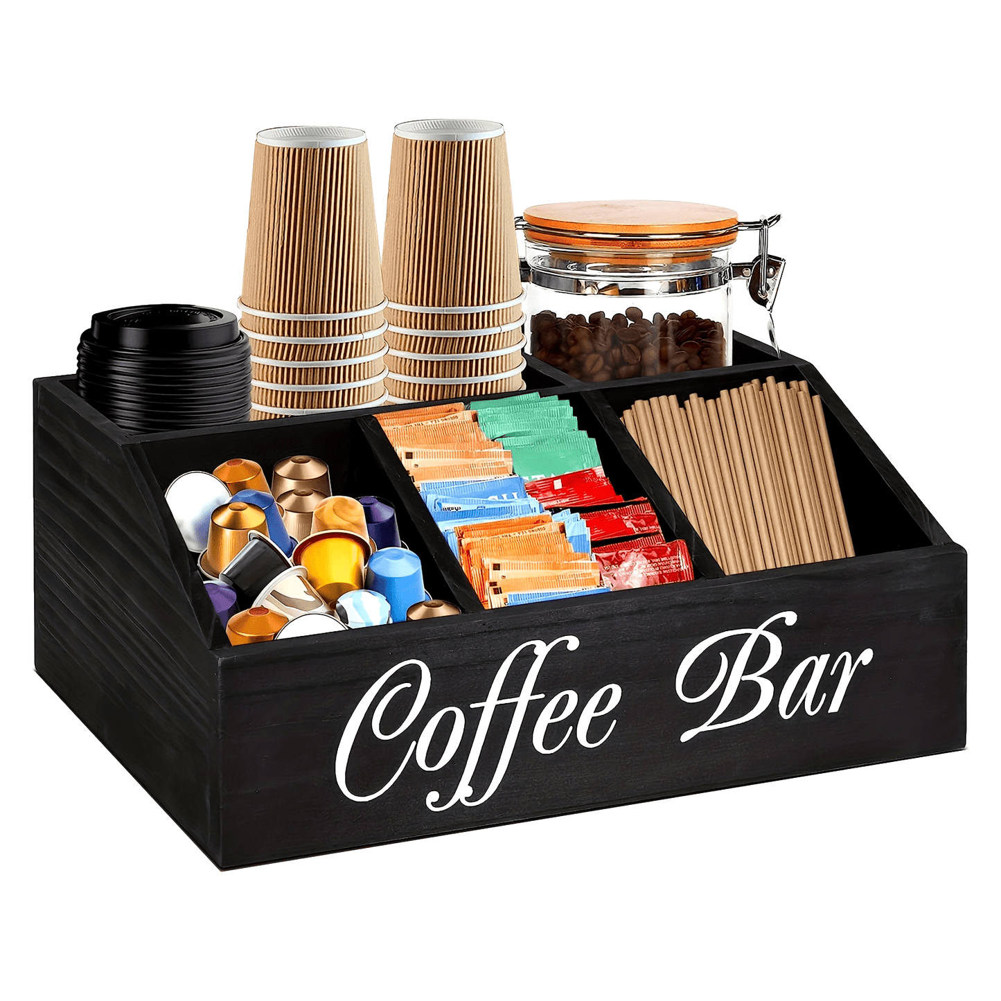 Bandeja organizadora de estação de café de madeira