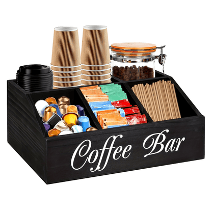 Bandeja organizadora de estação de café de madeira