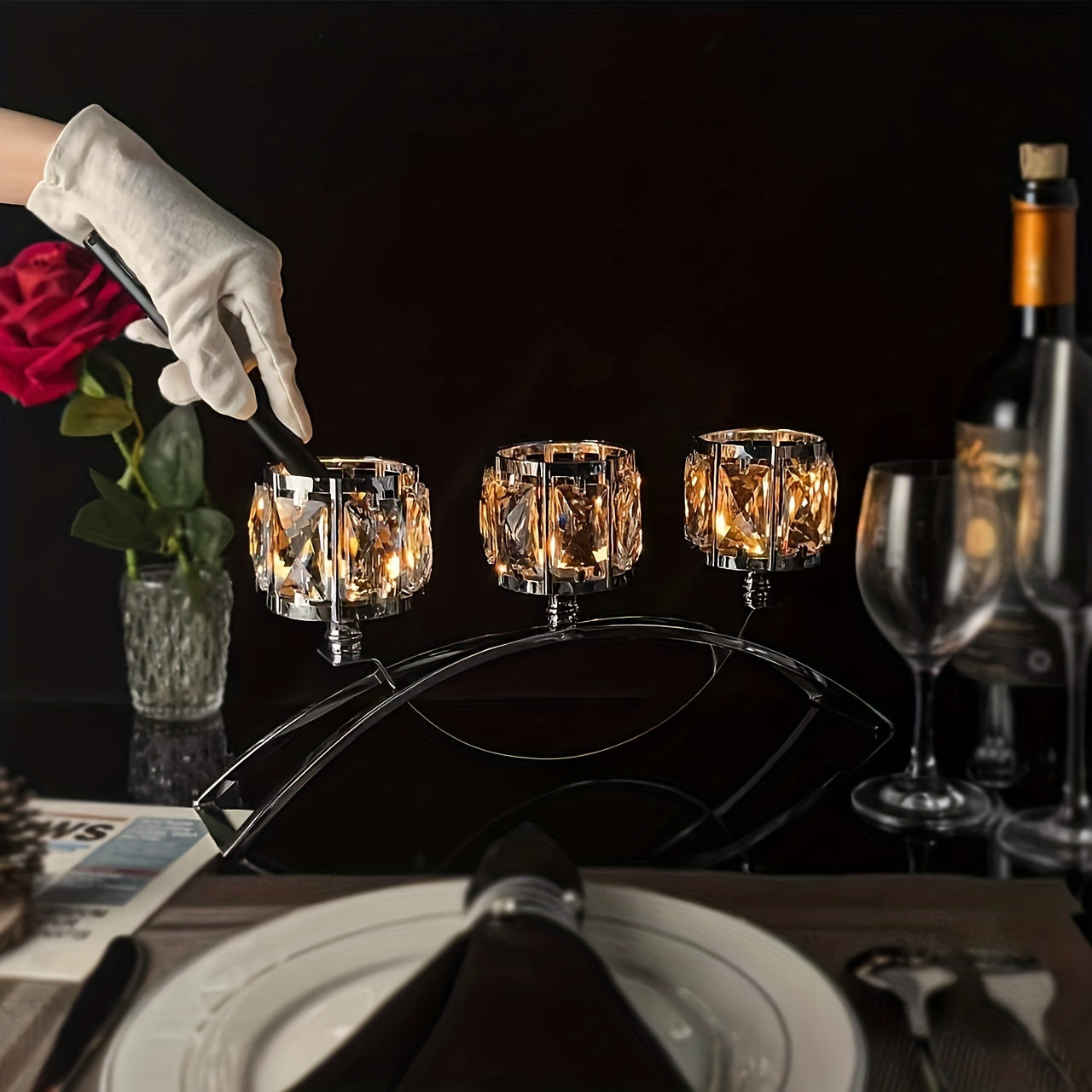 Porta-velas de cristal com 3 cabeças