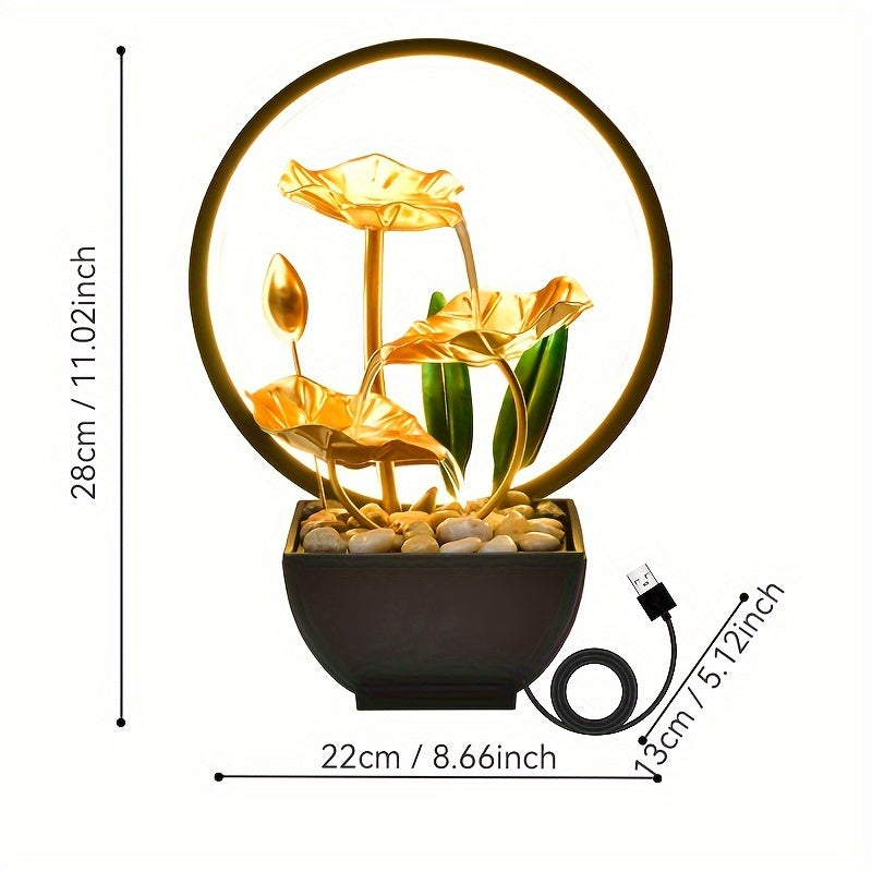 Decoração em cascata de metal com anel de LED