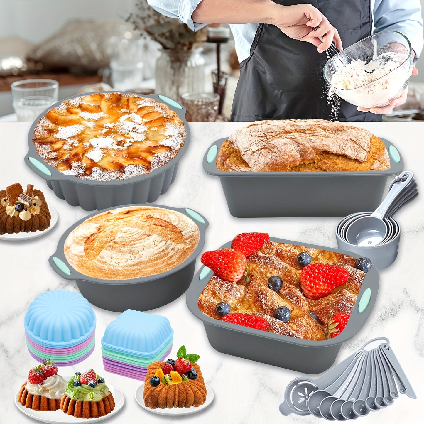 Conjunto de assadeiras de silicone com 45/28/4 peças