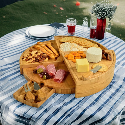 Conjunto de tábua de queijos de bambu com gavetas