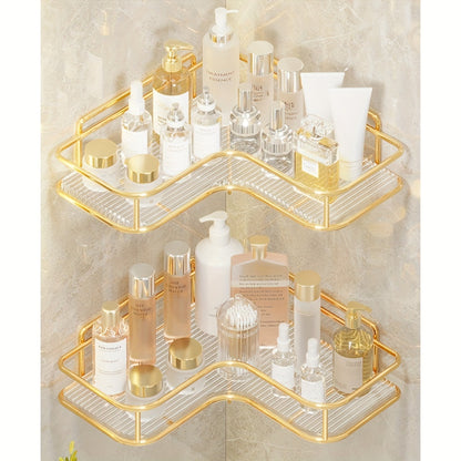 2 prateleiras de canto douradas de aço inoxidável