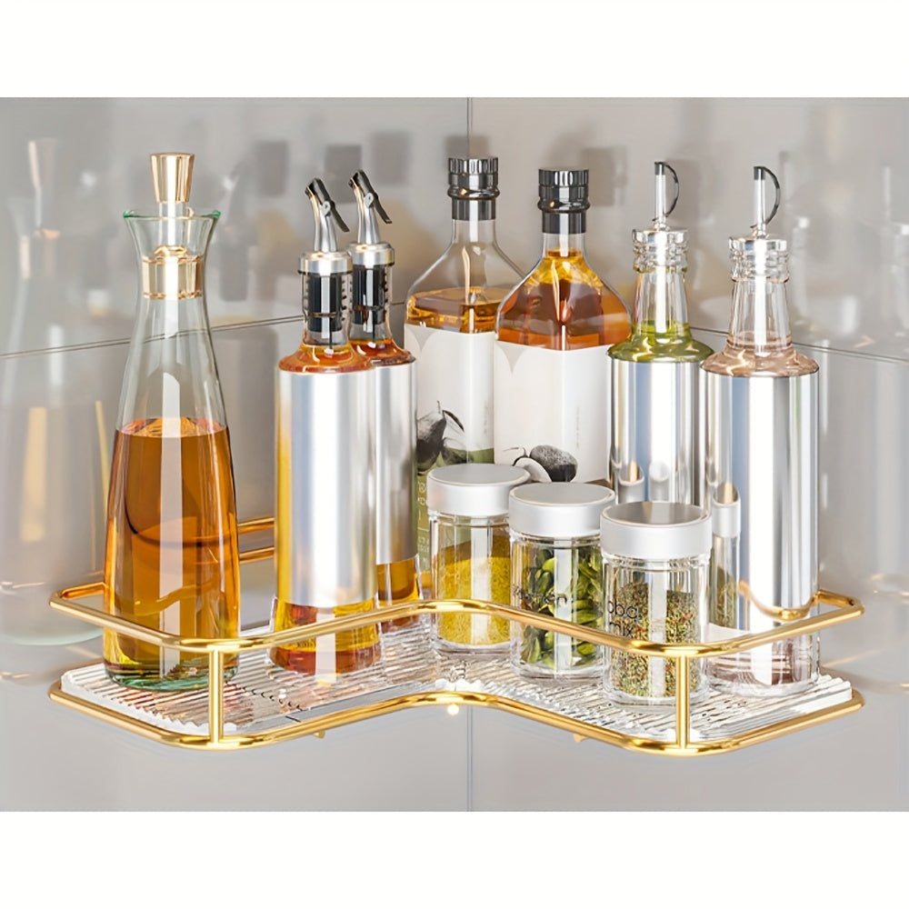 2 prateleiras de canto douradas de aço inoxidável