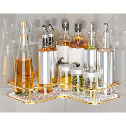 2 prateleiras de canto douradas de aço inoxidável