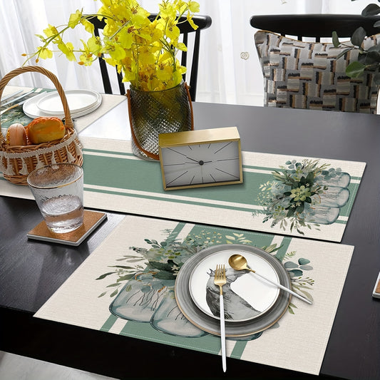 Jogo Americano - 5/7 peças, caminho de mesa de eucalipto verde-sálvia e conjunto de 4/6 jogos americanos