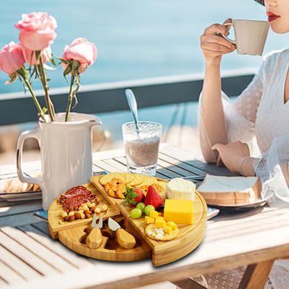 Conjunto de tábua de queijos de bambu com gavetas