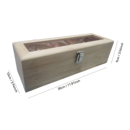 Organizador de saquinhos de chá de bambu com tampa de vidro transparente