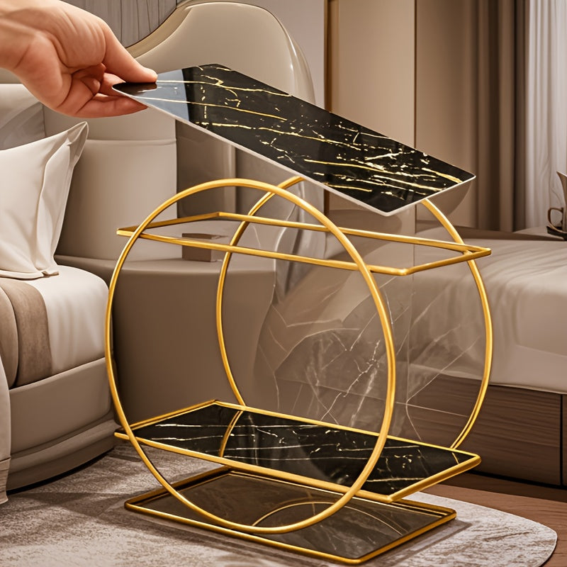 Organizador de maquiagem elegante de metal dourado com duas camadas