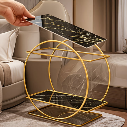 Organizador de maquiagem elegante de metal dourado com duas camadas