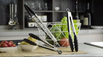 Pinças de cozinha de aço inoxidável com pontas de silicone - 3 peças