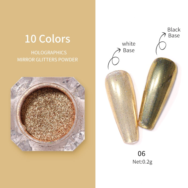 Unhas glitter ouro nail arte uv gel polonês flocos de cromo poeira - 1 caixa de prego espelho glitter em pó metálico colorido pó efeito de metal