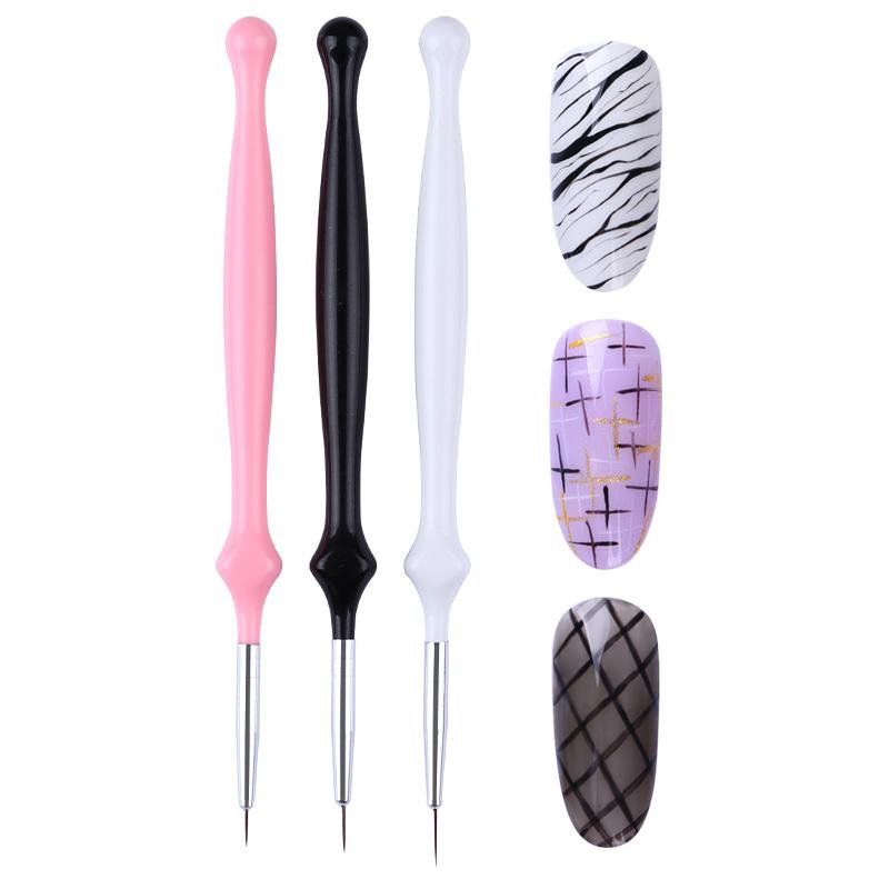 Caneta uv gel pincéis de pintura - caneta manicure - 3 peças francês listra forro da arte do prego - conjunto de escova 3d - dicas listras de linha - Magazzino-di-Mario